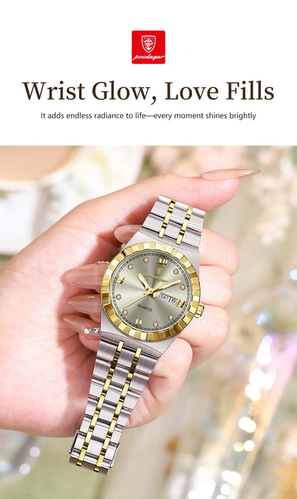 POEDAGAR Elegant Casual Ladies Watch Luminous Waterproof Week Date Fashion Woman Wristwatch Stainless Steel Women Quartz Watches