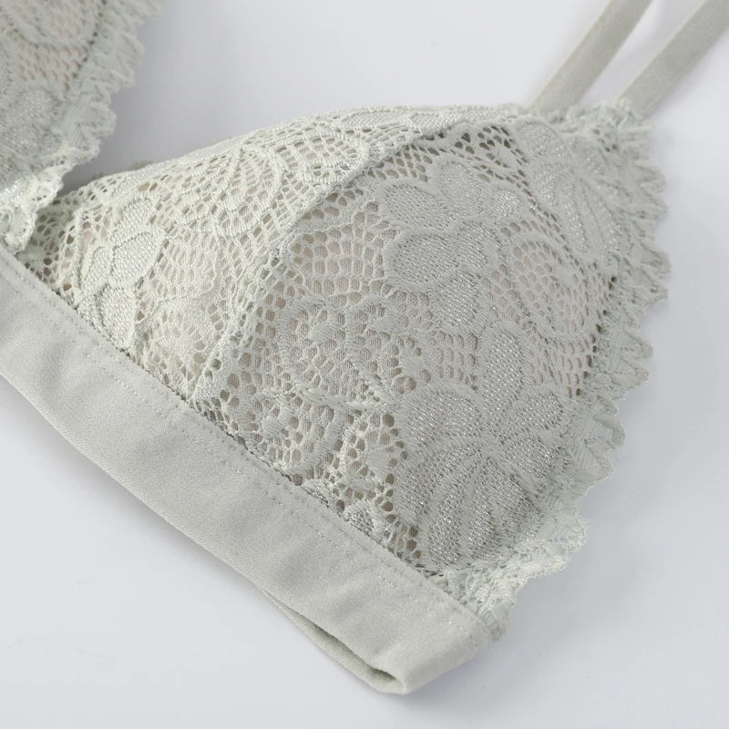 Women Lace Bra And Panties Set V-neck Push Up Bralette Sexy Lingerie Low Waist Briefs Female Non-wire Brassiere Underwear Set