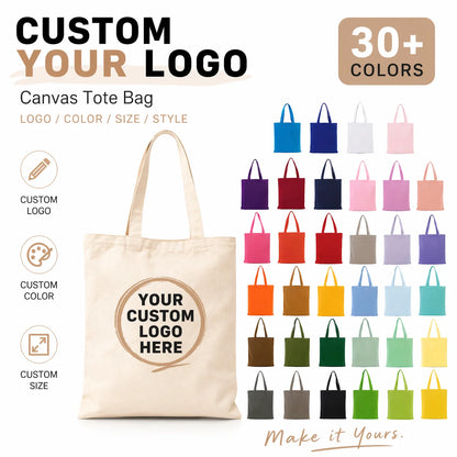 Wholesale 50pcs/Lot Reusable Canvas Tote Bags Custom Logo Shopping Bags Bulk Promotional Eco-Friendly Cotton Grocery Bags