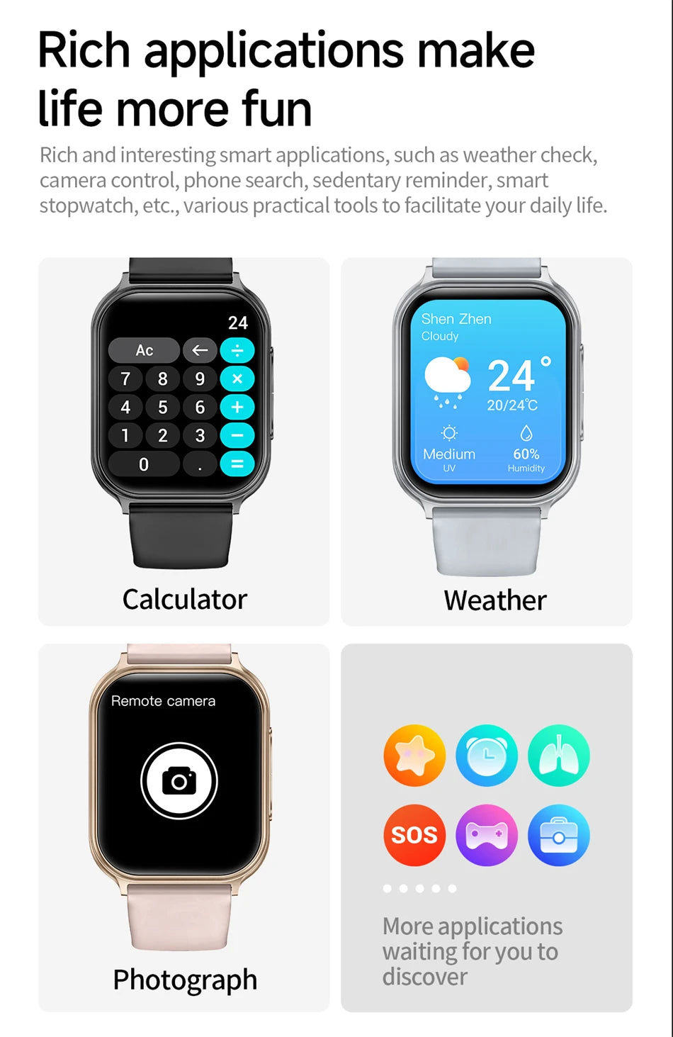 1.83" Smart Watch Sleep Heart Rate Monitor BT Call Messages Notifications Sports Fitness Tracker Watch for Women Men Android iOS
