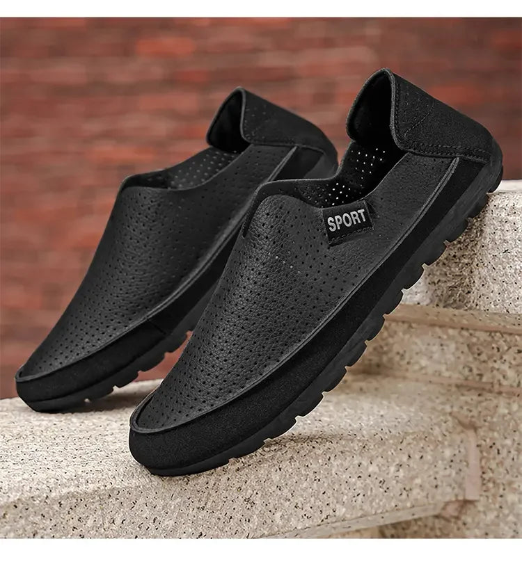 Yellow Breathable Men Loafers Slip On Casual Shoes Summer Hollow Out Driving Moccasins Plus Size 45 Soft Non-slip Flats Footwear