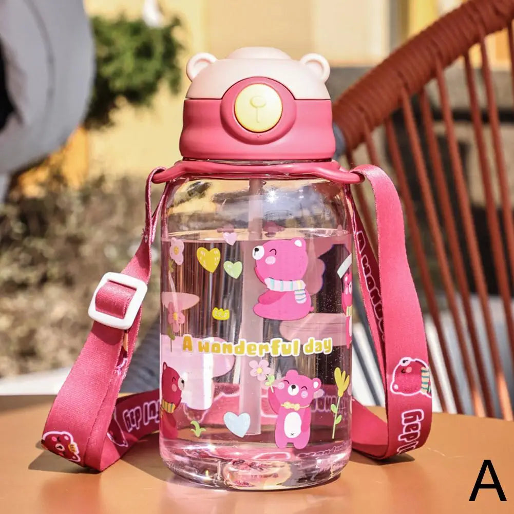 650ml Cute Water Bottle Cup With Straw Adjustable Shoulder Strap Portable Leakproof Students Kids Adults Outdoor BPA Safe 2026