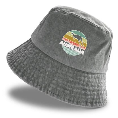 "AUSTRALIA" Kangaroo Printed Bucket Hat Trendy Simple Summer Hip Hop Fishing Hat For Gifts Unisex Outdoor Accessory Travel Hat