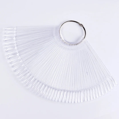 50pcs False Nail Display Tips Clear Nature Color Chart Oval Fan Style UV Gel Polish Swatch Shows Palette Practice Manicure Tools