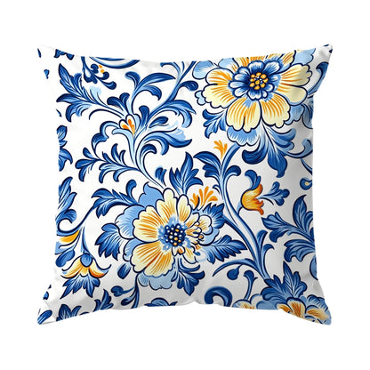 1pcs/4pcs Blue Flower Cushions Pillowcase Polyester Cushion Cover Throw Pillow Pillowcover Home Car Sofa Decor