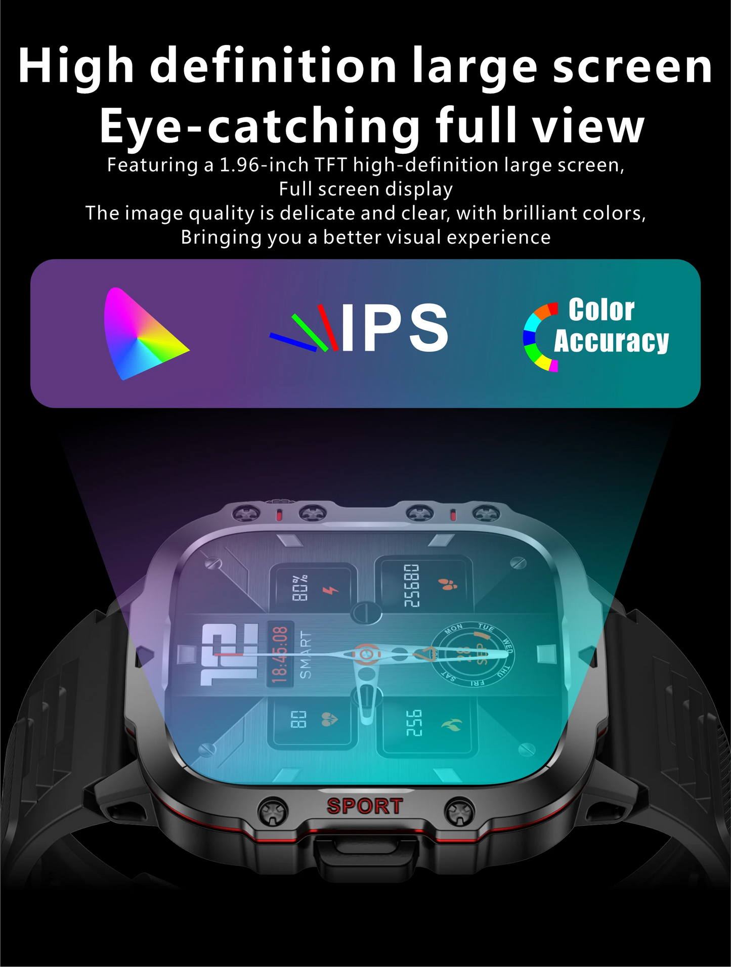LIGE Outdoor Men's Sports Smart Watch 2.01 inch HD Screen Fitness Monitor Bluetooth Call Smartwatch For Men Women Holiday Gifts