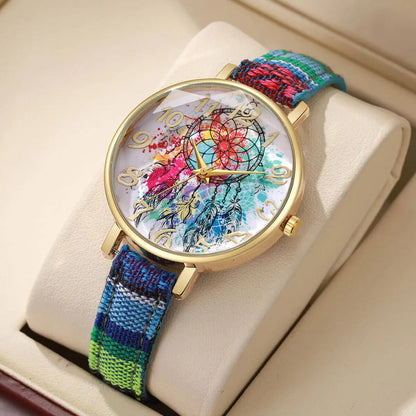 1/2/3/5PCS Fashion Women Watches Vintage Flowers Printed PU Strap Quartz Watch Reloj Mujer（Without Box）