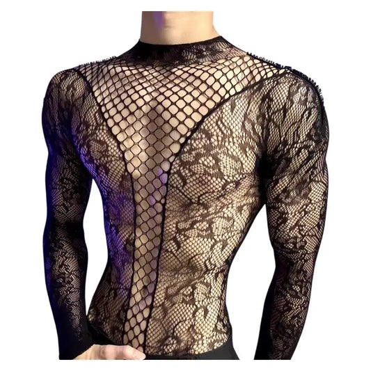Summer Men's Mesh Tank Transparent Full Sleeves Round Neck T-shirt MenWomen Comfortable Breathable Bodysuit Trend Party Clothing