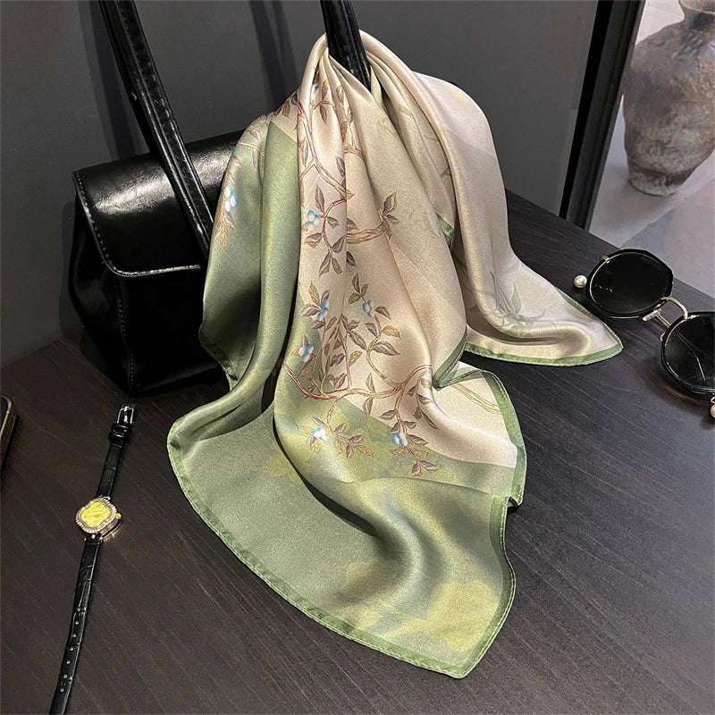 Luxury Brand 100% Natural Silk Scarf Women Design Small Square Shawl Hair Ribbon Headband Fashion Neckerchief Bandana