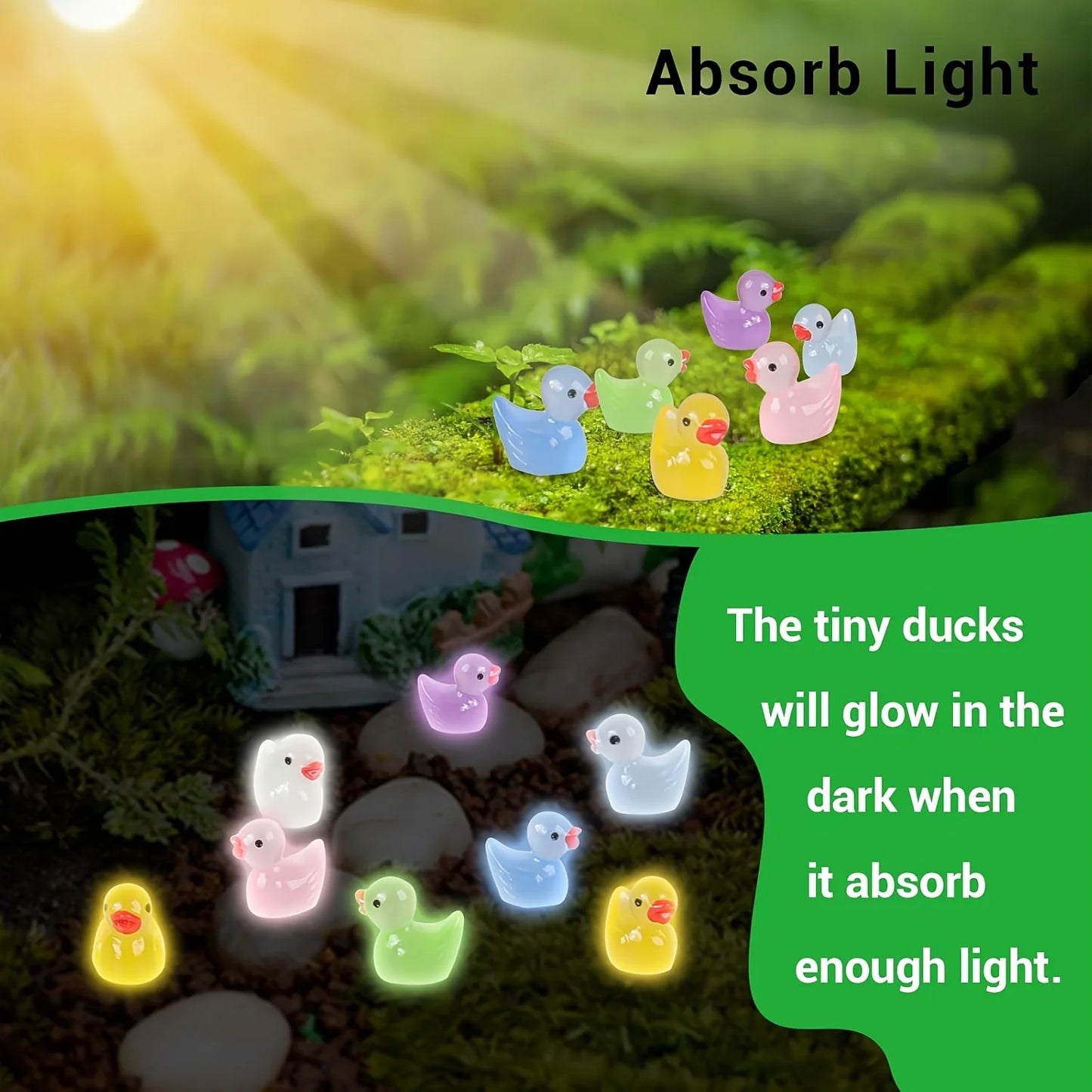 30/60/100PCS Luminous Mini Duck Micro Landscape Access Miniature Figurines Fairy Home Decoration Glow in the Dark Mixed Style