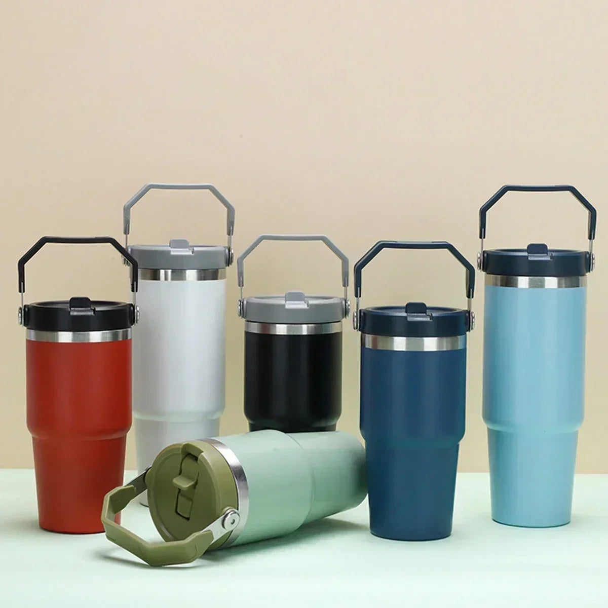 Stainless Coffee Mug with Straw Thermal Water Cups Insulated Car Drinkware