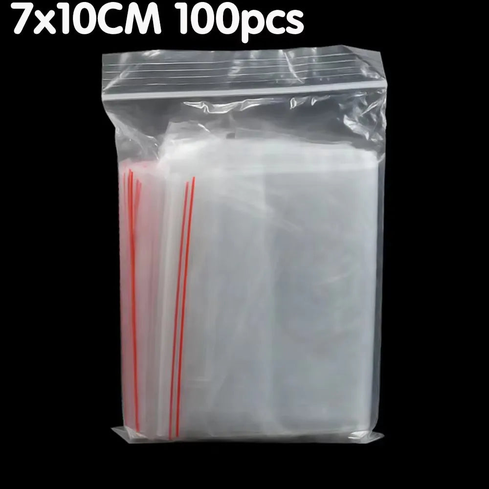 100/200/300pcs Small Zip Lock Plastic Bag Reclosable Transparent Bag Shoe Bag Vacuum Bag Poly Clear Bags Thickness 0.05mm