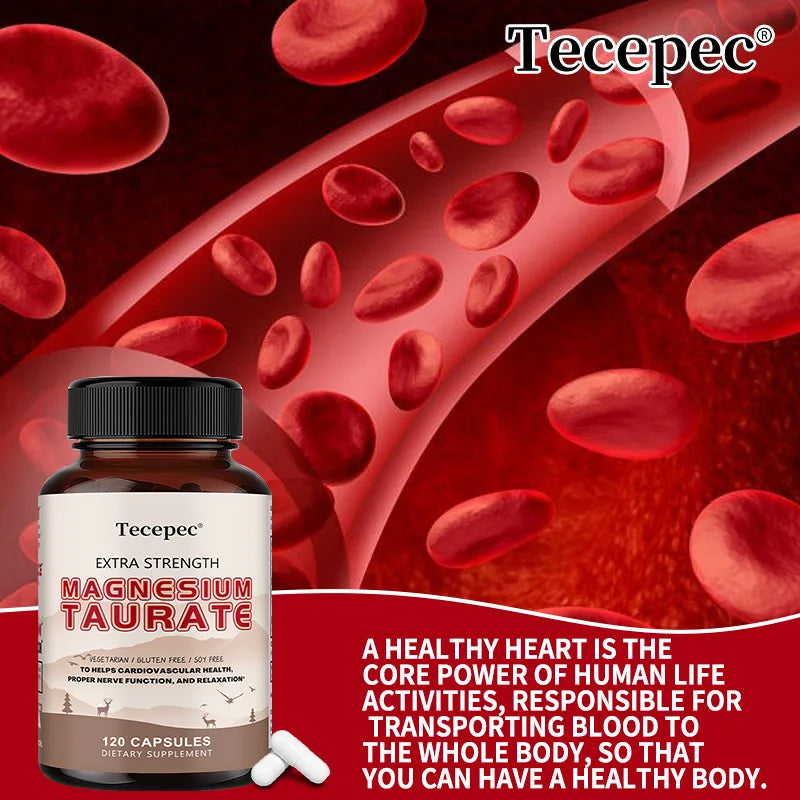 Magnesium Taurate Capsules, High Absorption Chelated, Supports Heart Health, Calm Stress, Restful Sleep & Restless Leg Relief
