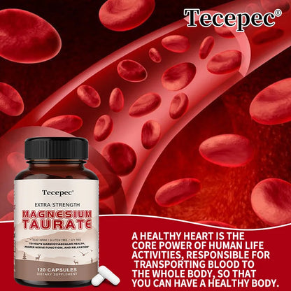 Magnesium Taurate Capsules, High Absorption Chelated, Supports Heart Health, Calm Stress, Restful Sleep & Restless Leg Relief