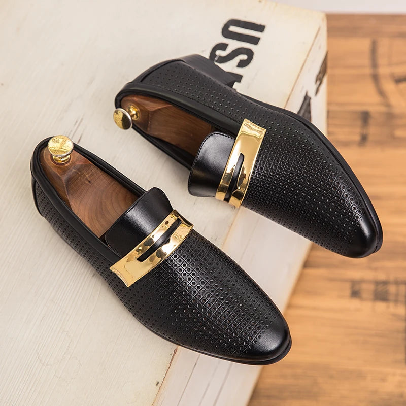 Men's summer hollow breathable double-layer casual shoes Men Slip on Wedding Dress Men's summer hollow breathable leather shoes