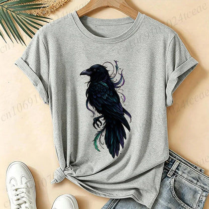 T-Shirt Gothic Cow Print Design Women'S Summer Casual Short Sleeve Aesthetic Clothes Dark Academia Streetwear Summer Top Tee﻿s