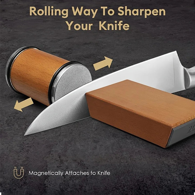 Upgraded 15/20° Rolling Knife Sharpener Kit with Magnetic Angle Rollers Kitchen Sharpening Accessory Whetstone