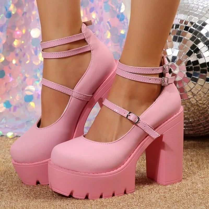 Fashion New High Heels Women Mary Janes Shoes Woman Platform Sandals Women Summer Dress Lolita Shoes Chunky Pumps