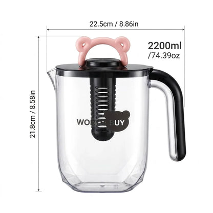 2200ml Large Capacity Plastic Water Jug Water Carafe Cold Drink Container Juice Jar Pitcher with Lid and Tea Filter