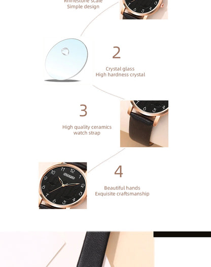 6pcs Sets Luxury Women's Black Leather Watches Butterfly Dial with Quartz Wristwatch Women Earring Bracelet Necklace Set