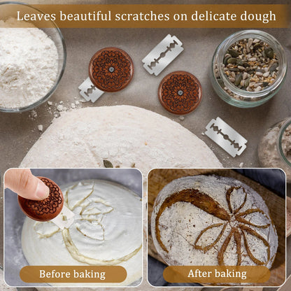 Bread Lame Dough Score Cutting Tools Wooden Scraper French Bakery Lame With 5 Blades Knife Arc Curved Slicer Cutter Bake Tools