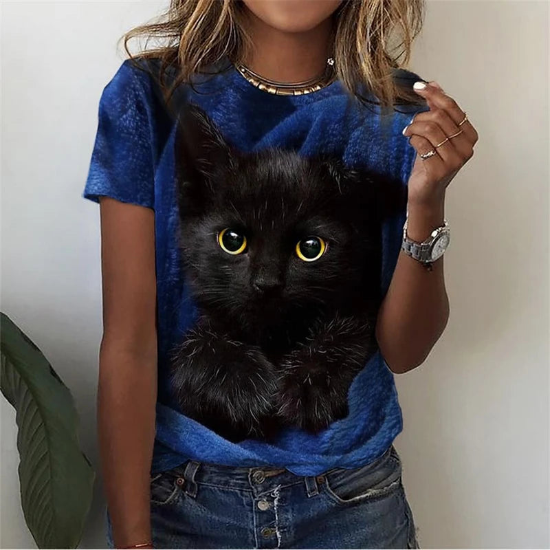 3d Kawaii Cat Printed T Shirt Women Clothing Funny Dog Animal Print Short Sleeve Tees Female Y2k Tops Girl Casual Fashion Tshirt