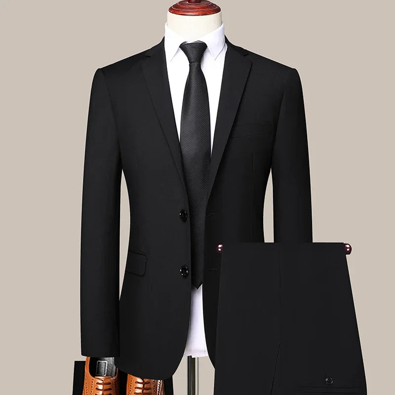 Suit Outdoor (Blazer+ Pants) Men's Fashion Gentleman's Business Suit Slim Outdoor Decoration Body Wedding Casual Suit
