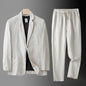 High Quality Men Blazer Jacket and Pants Man Linen Blazer  2 Piece Suit Spring Summer Thin Style Fashion Casual Set Long Sleeve