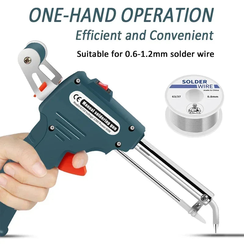 60W DIY electric soldering iron tin gun portable soldering gun maintenance power tool automatic tin feeding US/Eu Plug