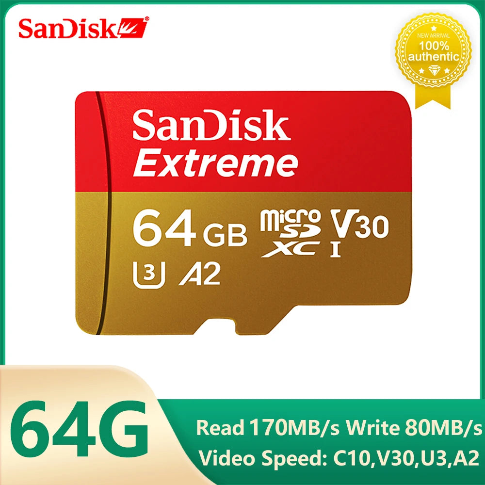 SanDisk V30 Extreme Micro SD Card A2 U3 4K 64GB 128GB 256GB 512GB 1T Memory Card Flash TF for Steam Deck Switch DJI Camera Phone
