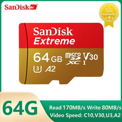 SanDisk V30 Extreme Micro SD Card A2 U3 4K 64GB 128GB 256GB 512GB 1T Memory Card Flash TF for Steam Deck Switch DJI Camera Phone