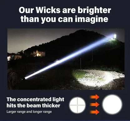 Super Bright LED Flashlight Type-C Rechargeable Long Range Tactical Torch Outdoor Waterproof Emergency Camping Fishing Lantern