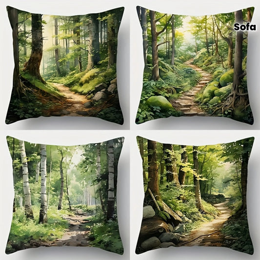 Creative home decoration pillowcase, forest trail painting pillowcase: renewing the natural style of home furnishing