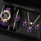 5PCS Purple Women's Watch Set Fashion Trend Butterfly Element Dial Quartz Watch Bracelet Necklace Earrings Set Holiday Gift