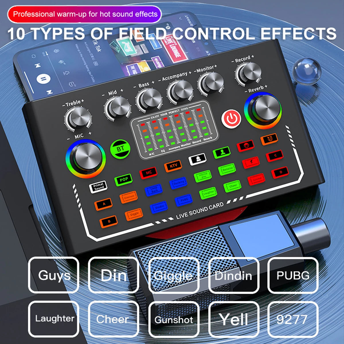 F009 Live Sound Card Broadcast quipment,Bluetooth Audio DJ Mixer with Microphone Set Device For Smartphone Live Streaming