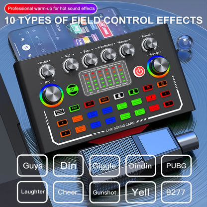 F009 Live Sound Card Broadcast quipment,Bluetooth Audio DJ Mixer with Microphone Set Device For Smartphone Live Streaming