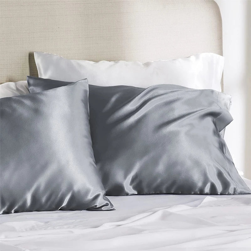 New 2pcs Nordic Pure Emulation Silk Pillowcase White Black Grey Decorative Pillow Covers Luxury Comfortable Home Bedding Cases