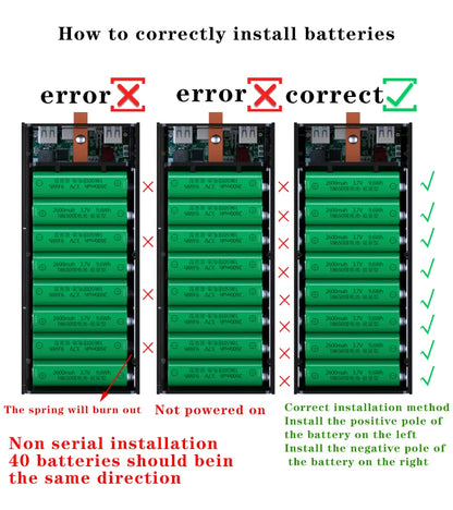 40*18650 DIY Power Bank Case Batteries Power Box Regular/PD Camping light Version Power Bank Shell  Batteries Power Shell