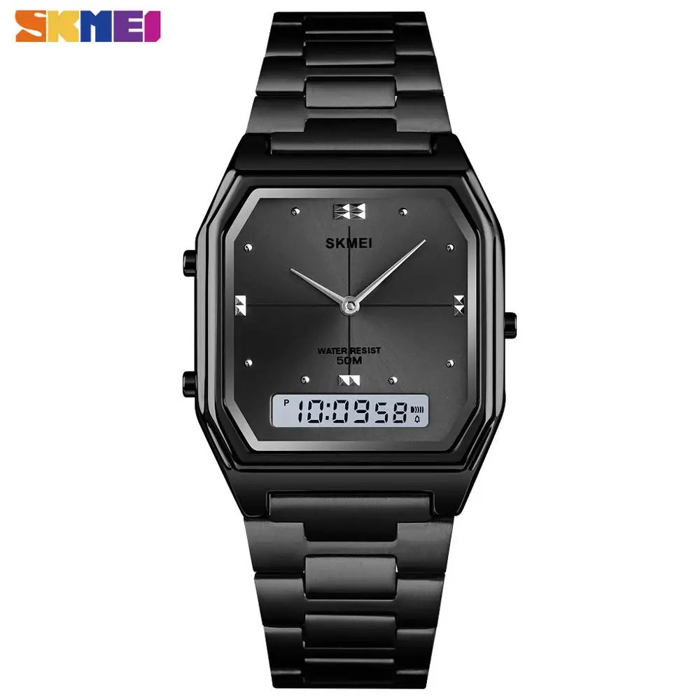 SKMEI Waterproof Stainless Steel Strip Digital Wristwatches For Men Women Alarm 3 Time Chrono Watches Fashion Electronics Watch