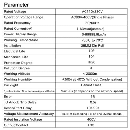 Tuya WiFi Smart Energy Meter Power kWh Meter Earth Leakage Over Under Voltage Protector Time Relay Device Switch Circuit Breaker
