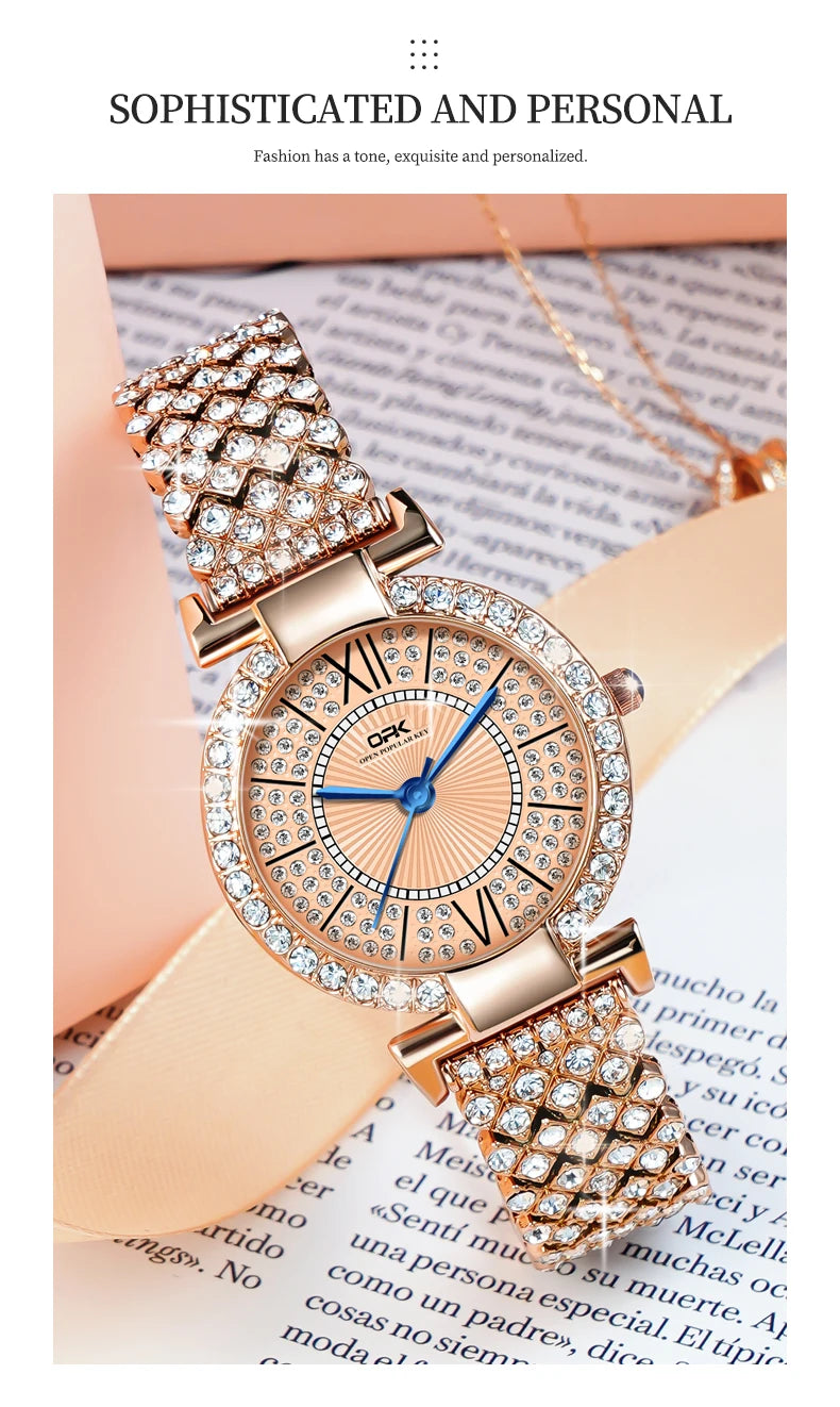 OPK 8618 Women Watch Simple Elegant Quartz Watch Waterproof Luminous Diamond Inlaid Watch For Women Box Gifts Original Reloj