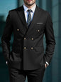 2026Business No-IronDouble-BreastedGolden Button Suit 2pcsTrendy Men's Retro Solid ColorSimpleSlimFit Stylish