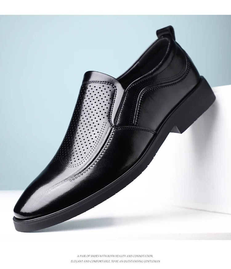 Men's Summer Breathable Comfortable Loafers British Business Formal Derby Shoes Hollow out Design Leather Shoes for Men-SJ2501-1