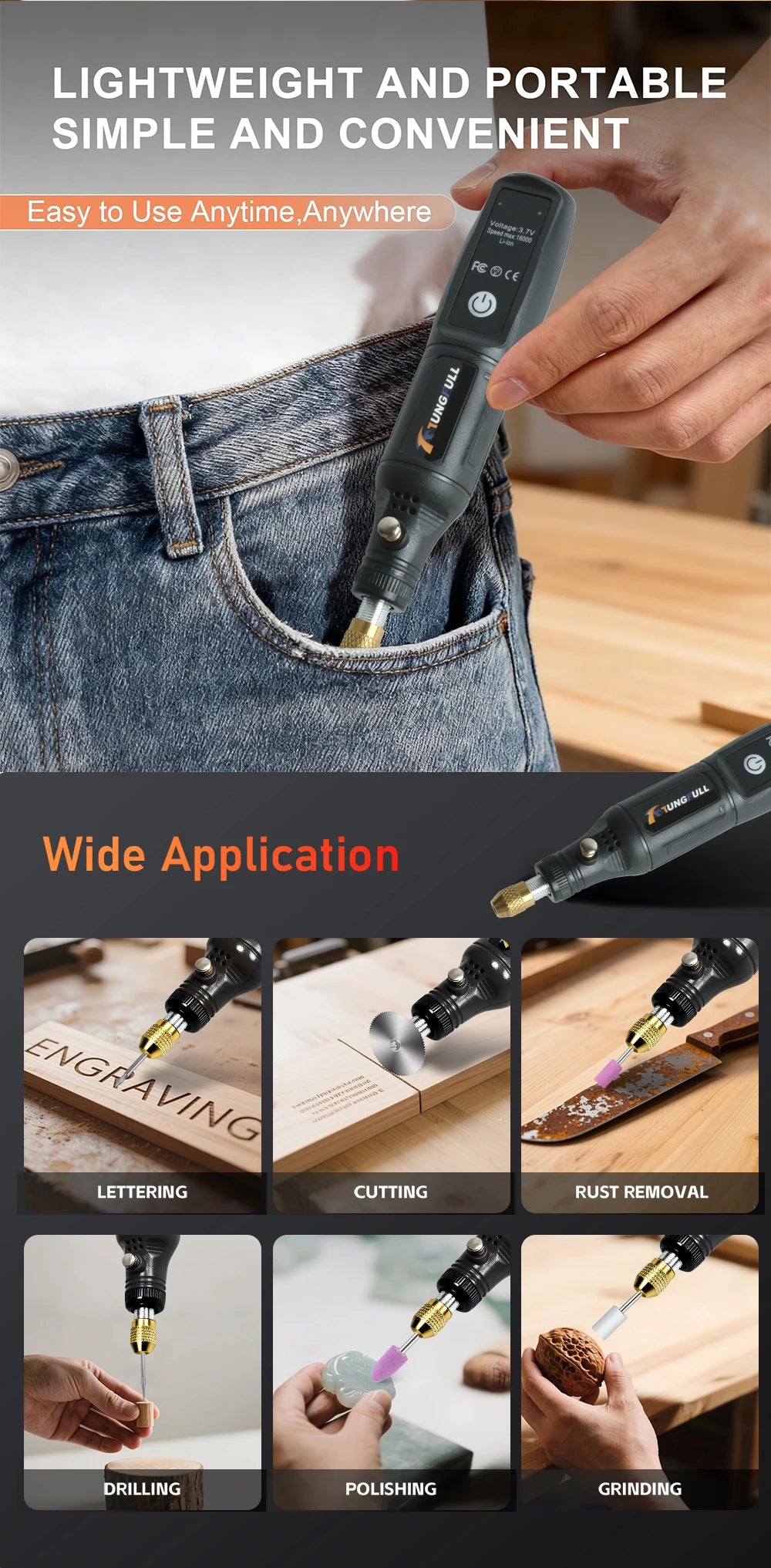 Mini Lithium Electric Drill 3.7V Cordless Rotary Tool for Engraving, Sanding, Polishing, Carving, Cutting, DIY Crafts