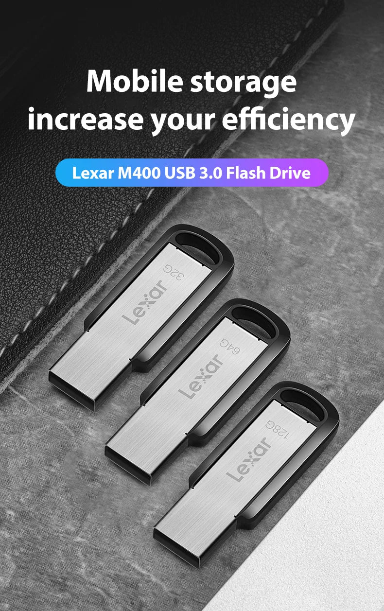 Original Lexar JumpDrive M400 USB 3.0 Flash Drive 32GB Read Max 130MB/s Memory Stick 64GB 128GB 256GB Metal USB Stick For PC