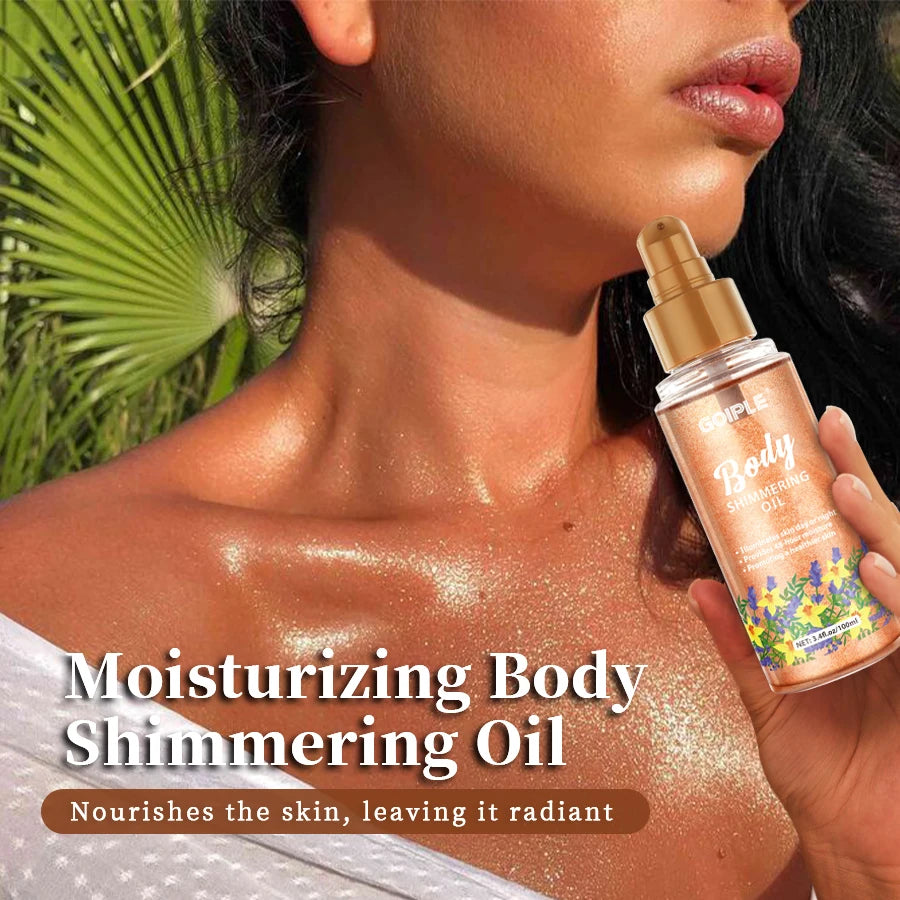 GOIPLE Body Shimmering Oil Long Lasting Moisturizing Gold Bronze Contour Brightener Non-sticky Liquid Body Glitter Care Products