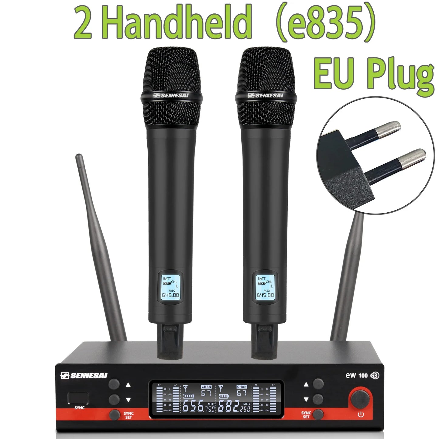 SENNESAI Ew100g3 Professional Dual Wireless Microphone Stage Performance 2 Channels 600-699MHz UHF Karaoke Metal Handheld