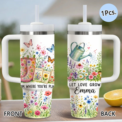 Luxury Garden Art Vacuum Flasks 40oz Stainless Steel Insulated Tumbler with Handle & Straw Leakproof Travel Mug