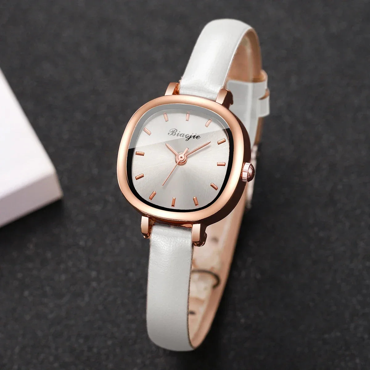 5PCS Fashion Square Women Quartz Watch Ultra-fine Leather Strap Wristwatches Heart Jewelry Set Relogio Feminino (Without Box)