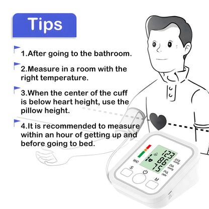 Automatic Digital Blood Pressure Monitor Upper Arm with Arrhythmia Detection Adjustable Cuff LED Display Health Tonometer